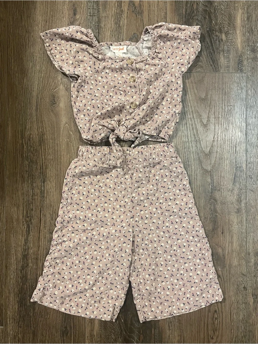 Cat & Jack Mauve Floral Button Two-Piece Set - Cropped